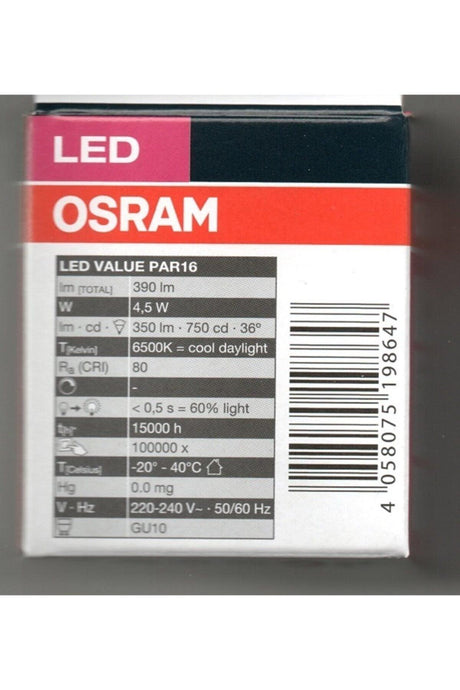 Osram 4.5 Watt Par16 Gu10 Lampholder 6500k White Led