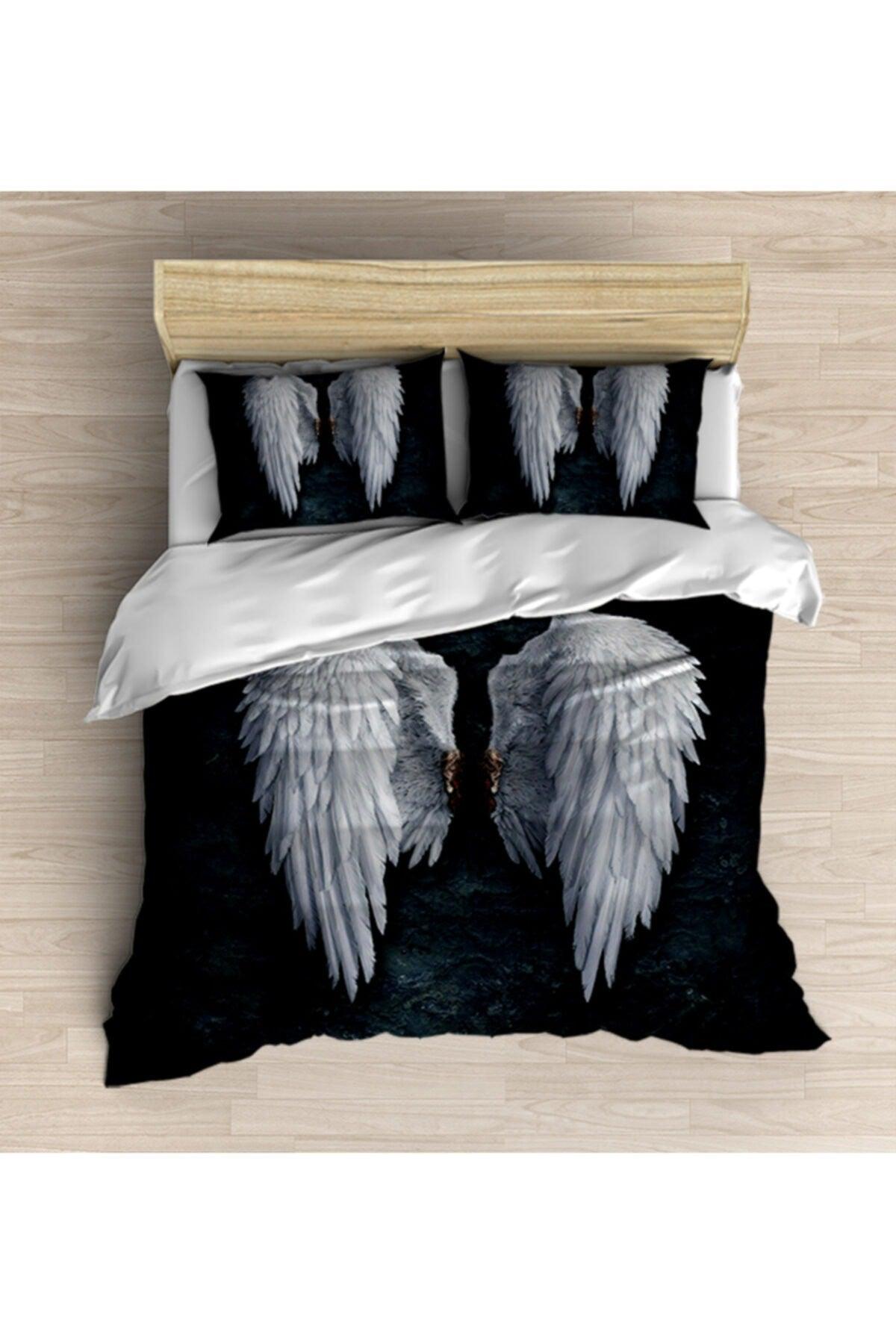 Osso White Angel Wings 3d Pattern Double Duvet Cover Set - Swordslife