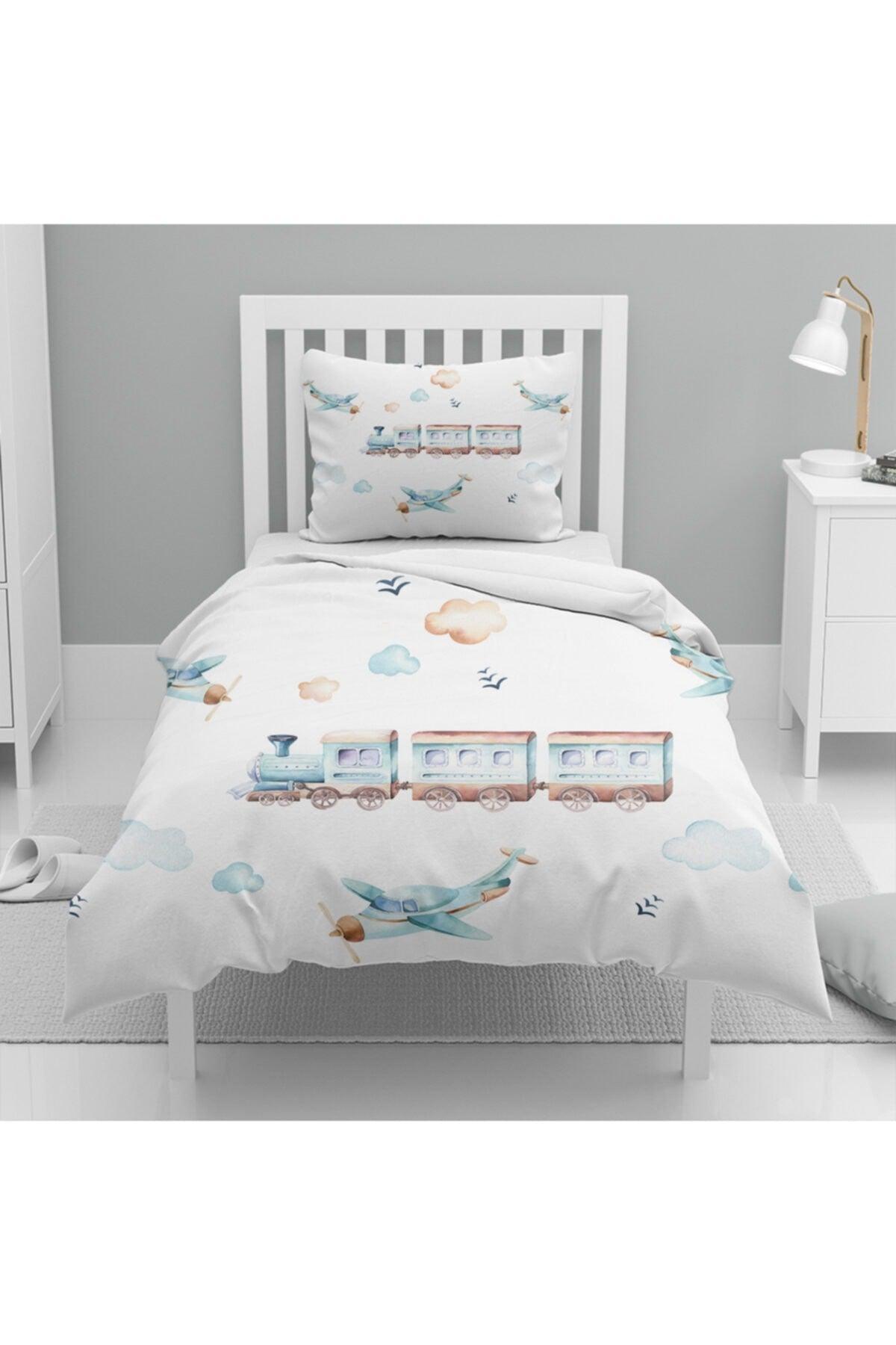 Osso Clouds Airplane Train Patterned Single Child Duvet Cover Set - Swordslife