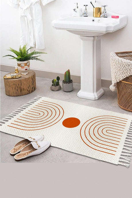 Osso Patterned Washable Modern Single Bath Mat Carpet Vintage Woven Rug 50x80cm Byns-14 - Swordslife