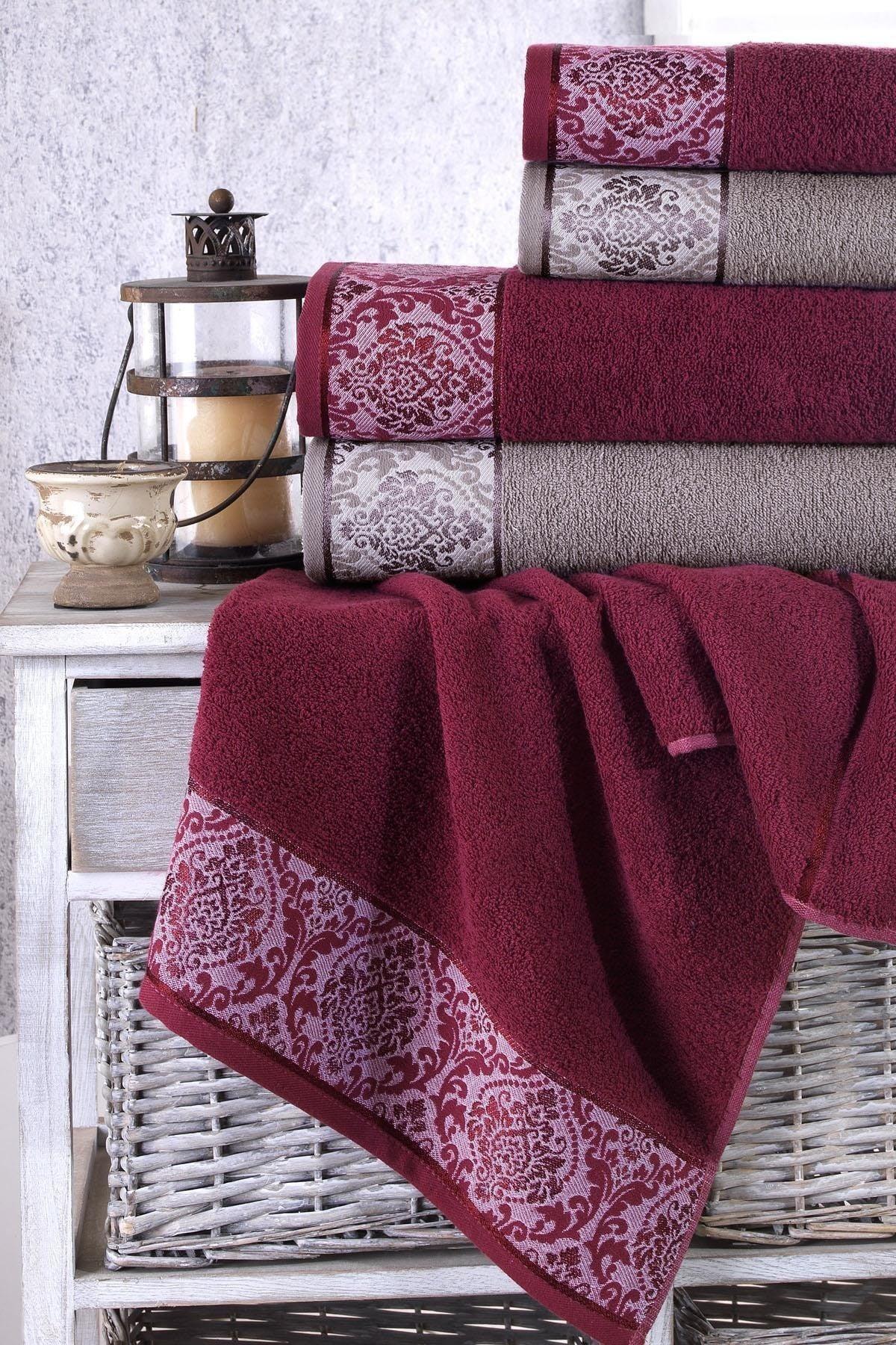 Ottoman Burgundy-gray Set of 4 Bath Towels - Swordslife