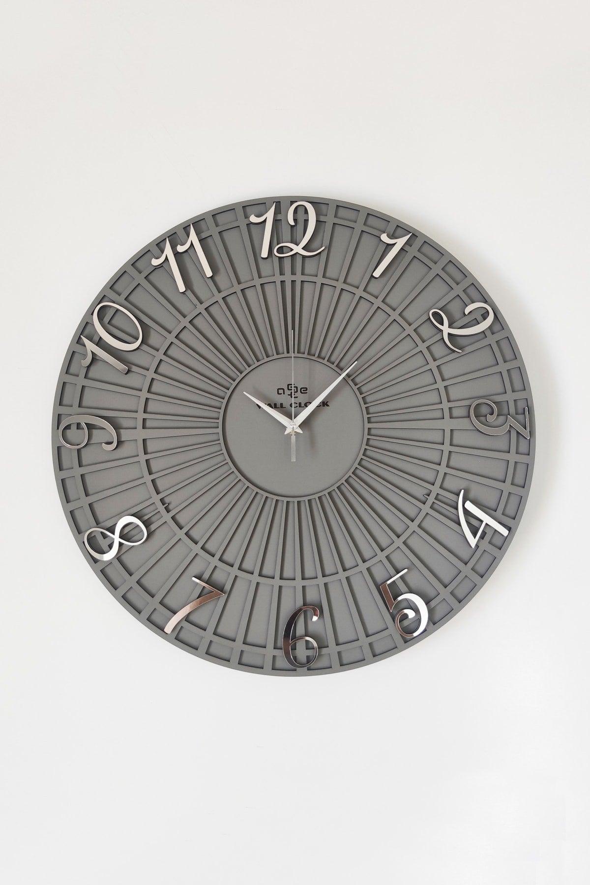 Special Striped Decorative Wall Clock Anthracite & Silver 50x50cm Silent Mechanism - Swordslife