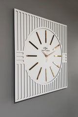 Special Square Line Pattern Decorative White & Gold Special Wall Clock 50x50cm - Swordslife