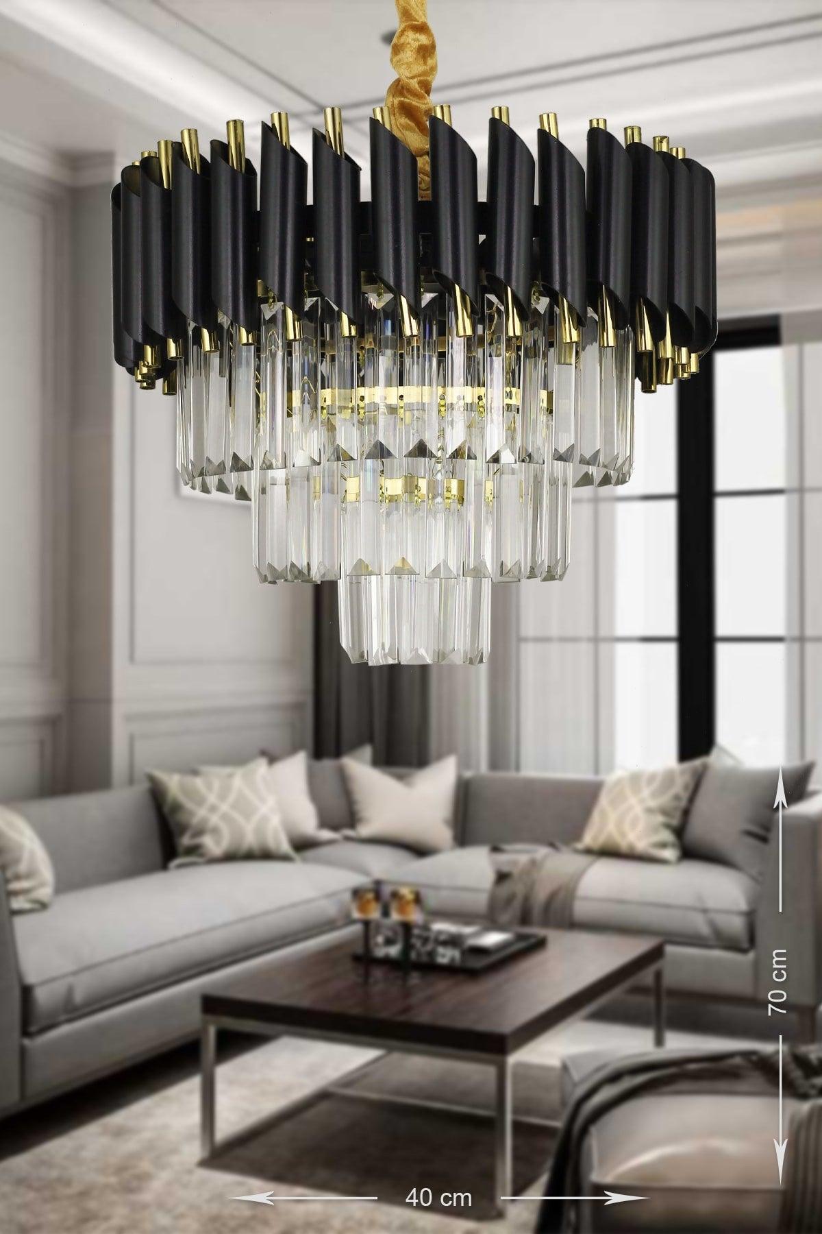 Palmira 40' Crystal Stone Luxury Chandelier - (black-gold) - Swordslife