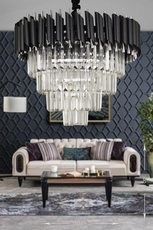 Palmira 50 Pcs Crystal Stone Luxury Chandelier - (black-chrome) - Swordslife