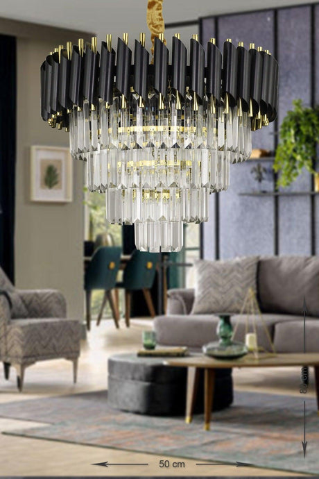 Palmira 50 Pcs Crystal Stone Luxury Chandelier - (black-gold) - Swordslife