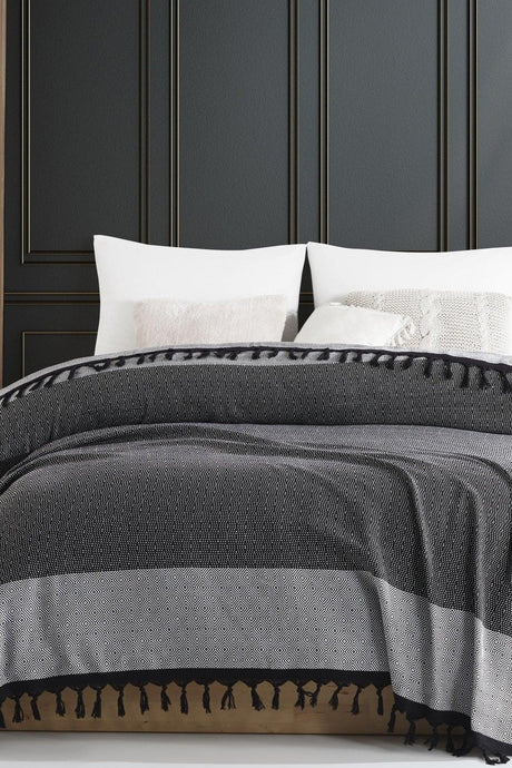 Cotton Double Pique And Bedspread - Melsa Anthracite - Swordslife