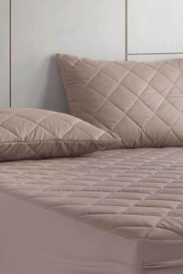 Pamukkale Undersheet Brown 100% Cotton Quilted Pillow Protector Mattress 2 pcs - Swordslife