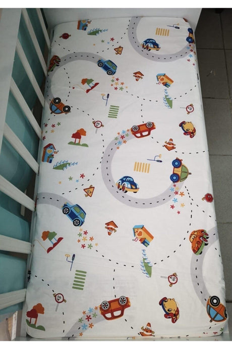 Cotton Kids Elastic Bed Sheet 120x200 cm 2 Pieces Car Traffic And Blue Galaxy - Swordslife