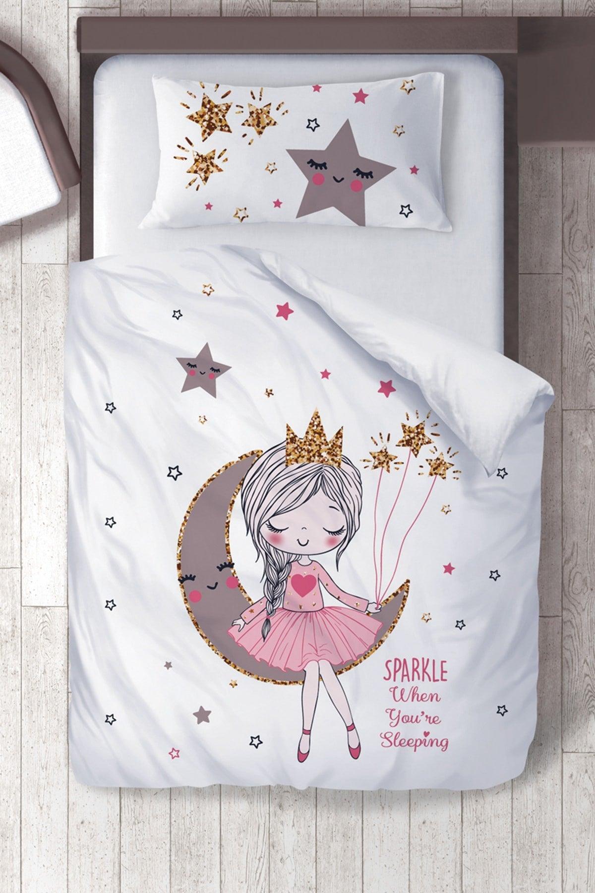 Cotton Micro Satin Baby Girl's Room Sitting on the Moon Duvet Cover Set - Swordslife