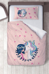 Cotton Micro Satin Blue Hair Unicorn Kids Room Kids Duvet Cover Set - Swordslife