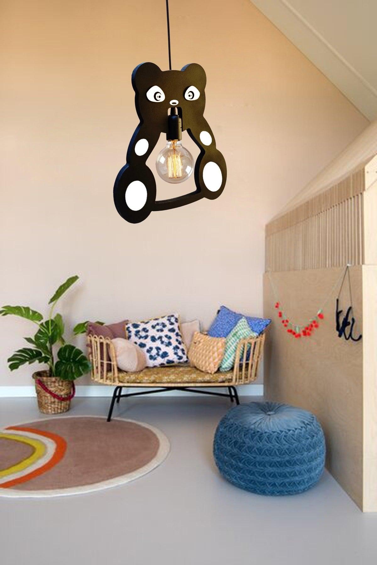 Panda Wooden Kids Baby Room Chandelier Decorative Pendant Lamp Wooden Luxury Rustic Modern Decorative Lamp - Swordslife