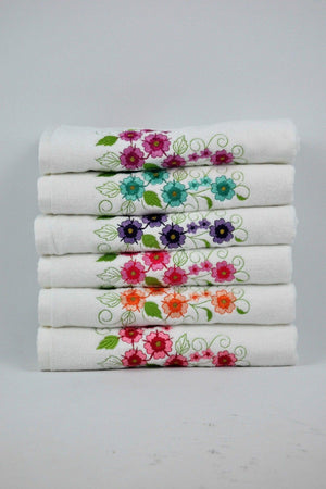 Hercai 6 Pcs Multicolored Velvet Embroidered Dowry/gift 50x90 Hand/Face Towel Cotton - Swordslife