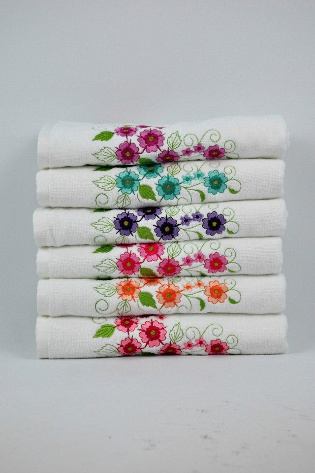 Hercai 6 Pcs Multicolored Velvet Embroidered Dowry/gift 50x90 Hand/Face Towel Cotton - Swordslife