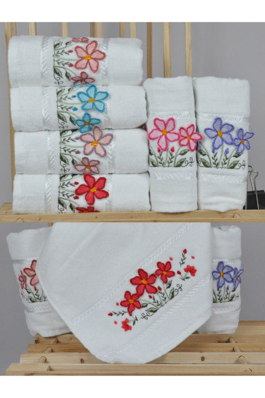 Daisy 6 Pcs Multicolored 3D Velvet Dowry Gift 28x50 Cotton Kitchen Towel - Swordslife