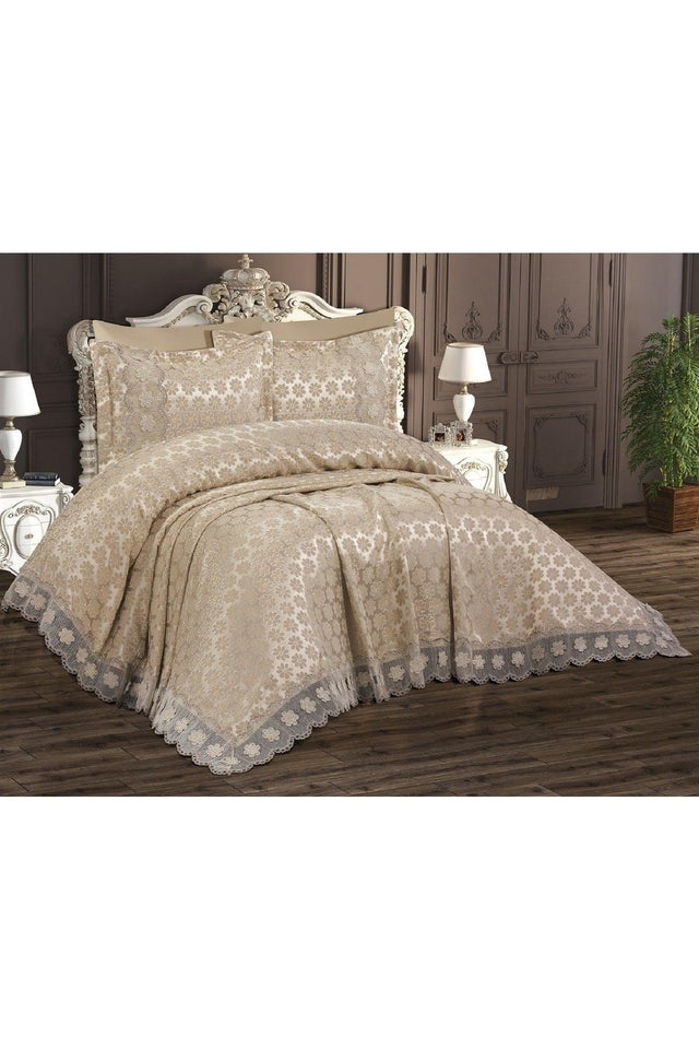 Daisy 6 Pieces Cappuccino Double Bed Cover ( Sheet + Bed Cover + Pillow ) - Swordslife