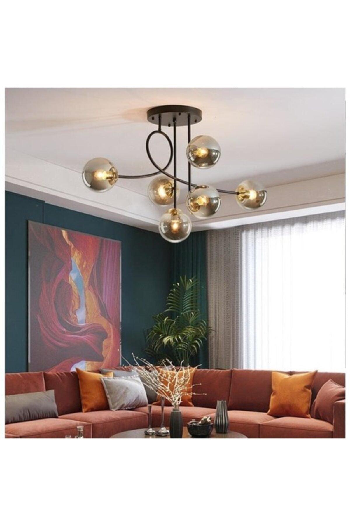 Pare Model Modern Sport Black 6 Pcs Globe Smoked Glass Chandelier - Swordslife