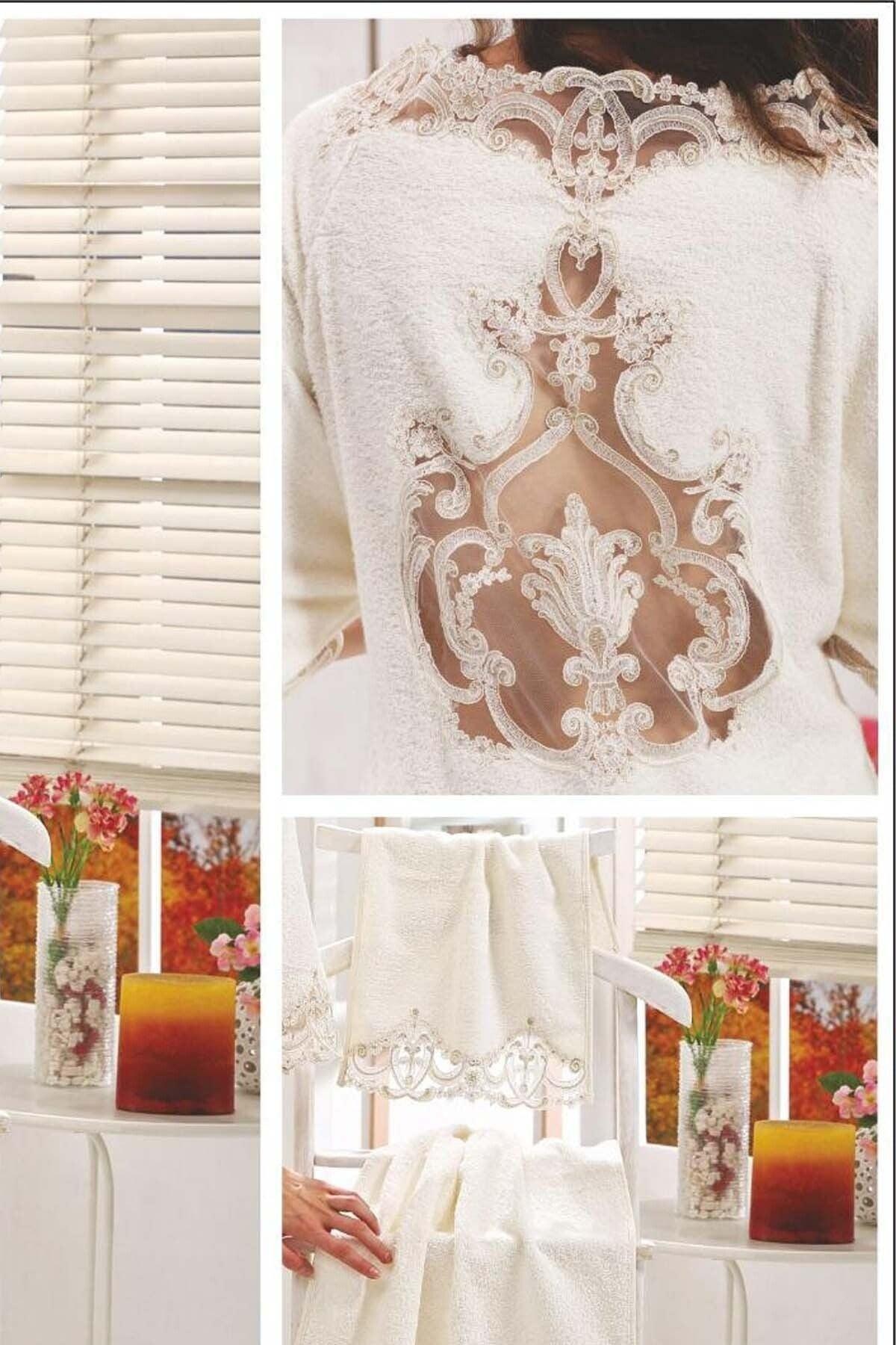 Paris Cream Ladies French Lace Dowry Bridal Bath Honeymoon Bathrobe Set - Swordslife