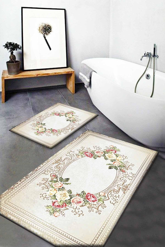 Patterned Washable Non-Slip Base 2 Pcs. Bathroom Carpet Doormat Closet Set Bath-0029 - Swordslife