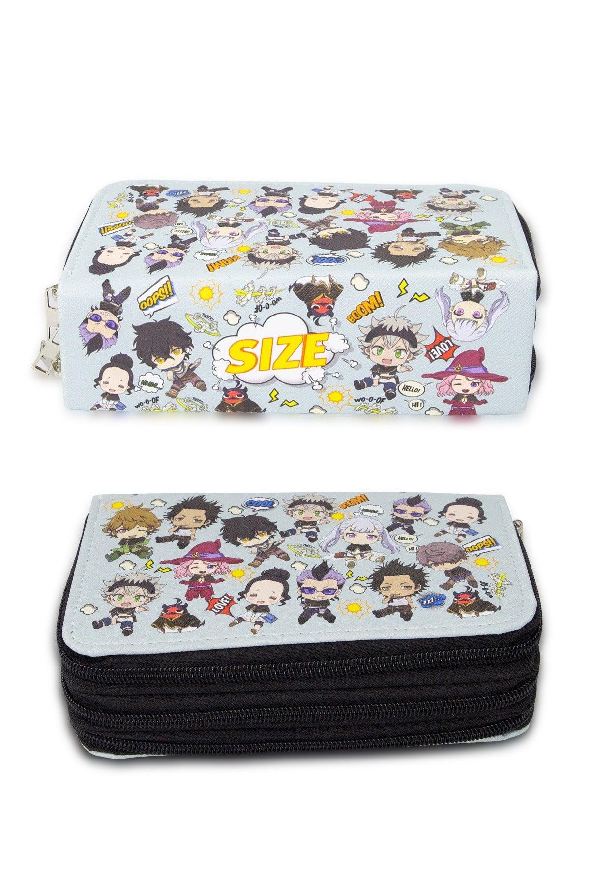 Pencil Case Anime Black Three Compartment Vegan