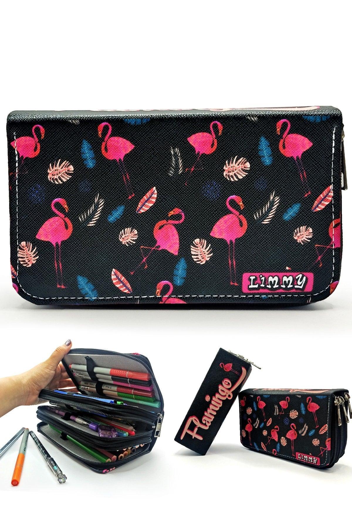 Pencil Case Flamingo Black Kawai Organizer