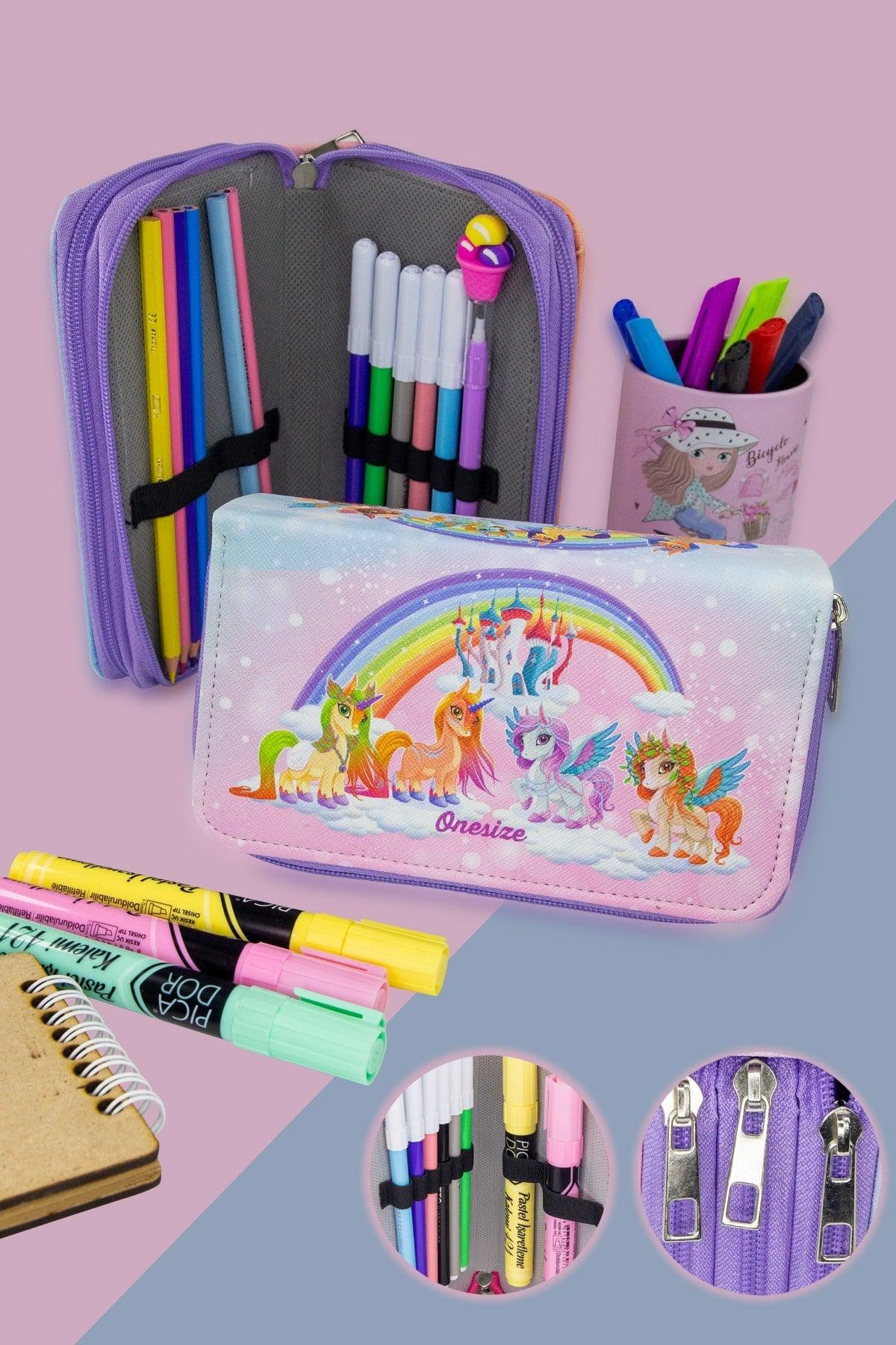 Pencil Case Unicorn World Three Compartment Vegan