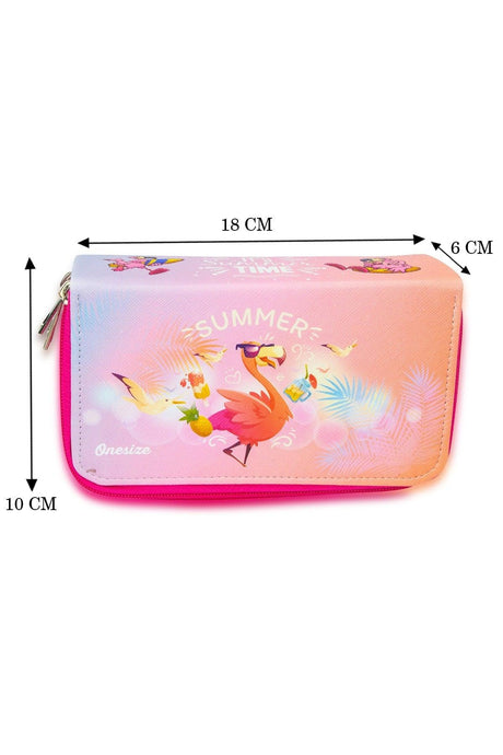 Pencil Case Summer Flamingo Three Compartment Vegan