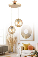 Pendant Lamp 2 Gold Yellow Globe Glass Chandelier - Swordslife