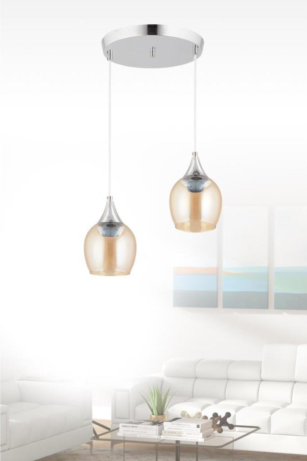 Pendant Lamp 2 Silver Yellow Opaque Glass Chandelier - Swordslife