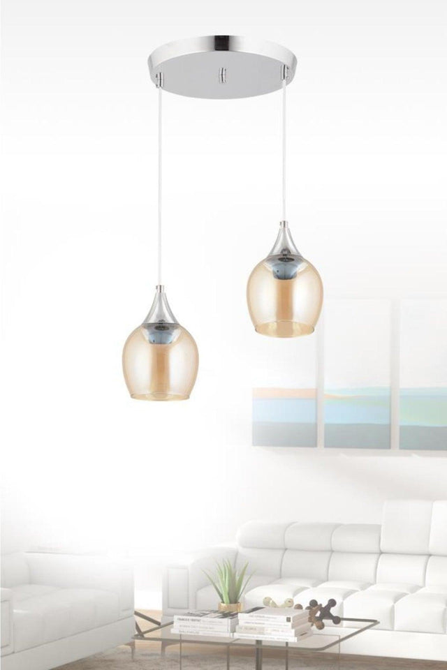 Pendant Lamp 2 Silver Yellow Opaque Glass Chandelier - Swordslife