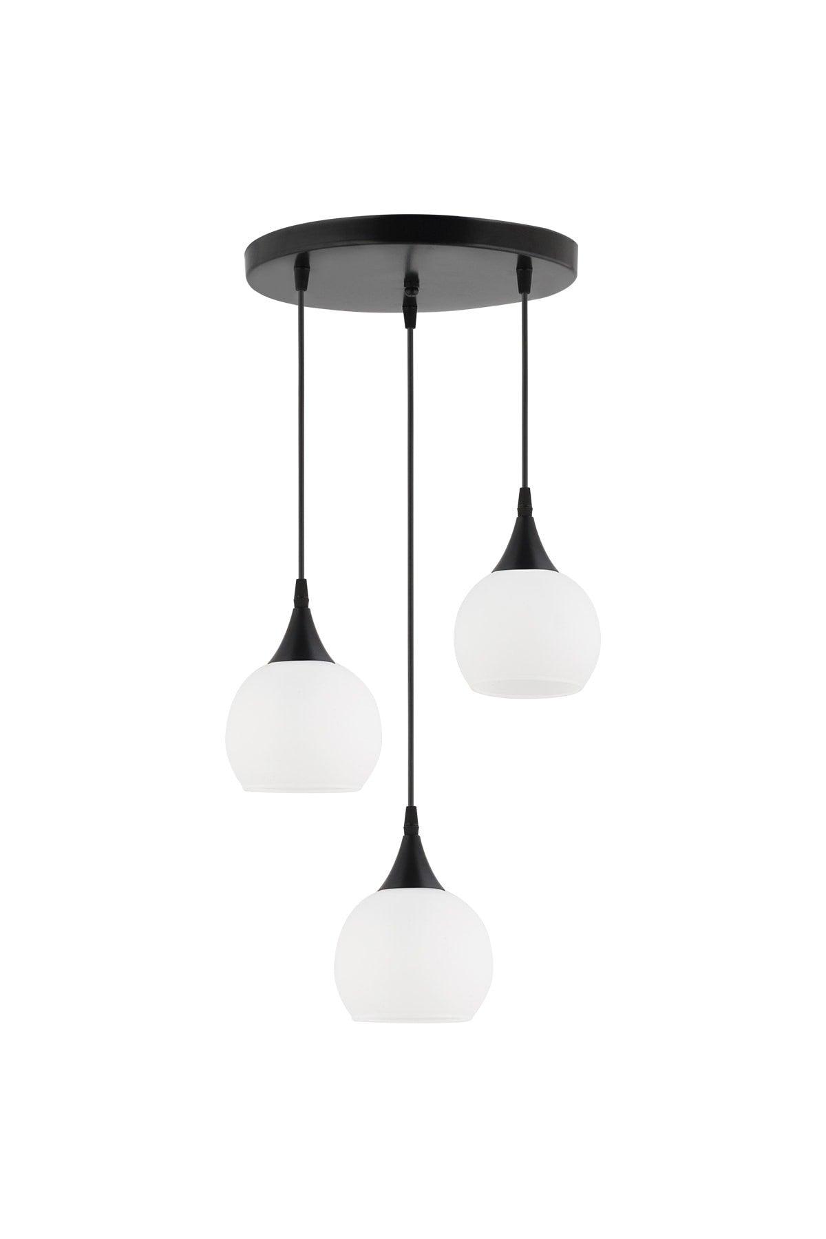 Pendant Lamp 3 Piece Black Case White Opaque Glass Chandelier - Swordslife