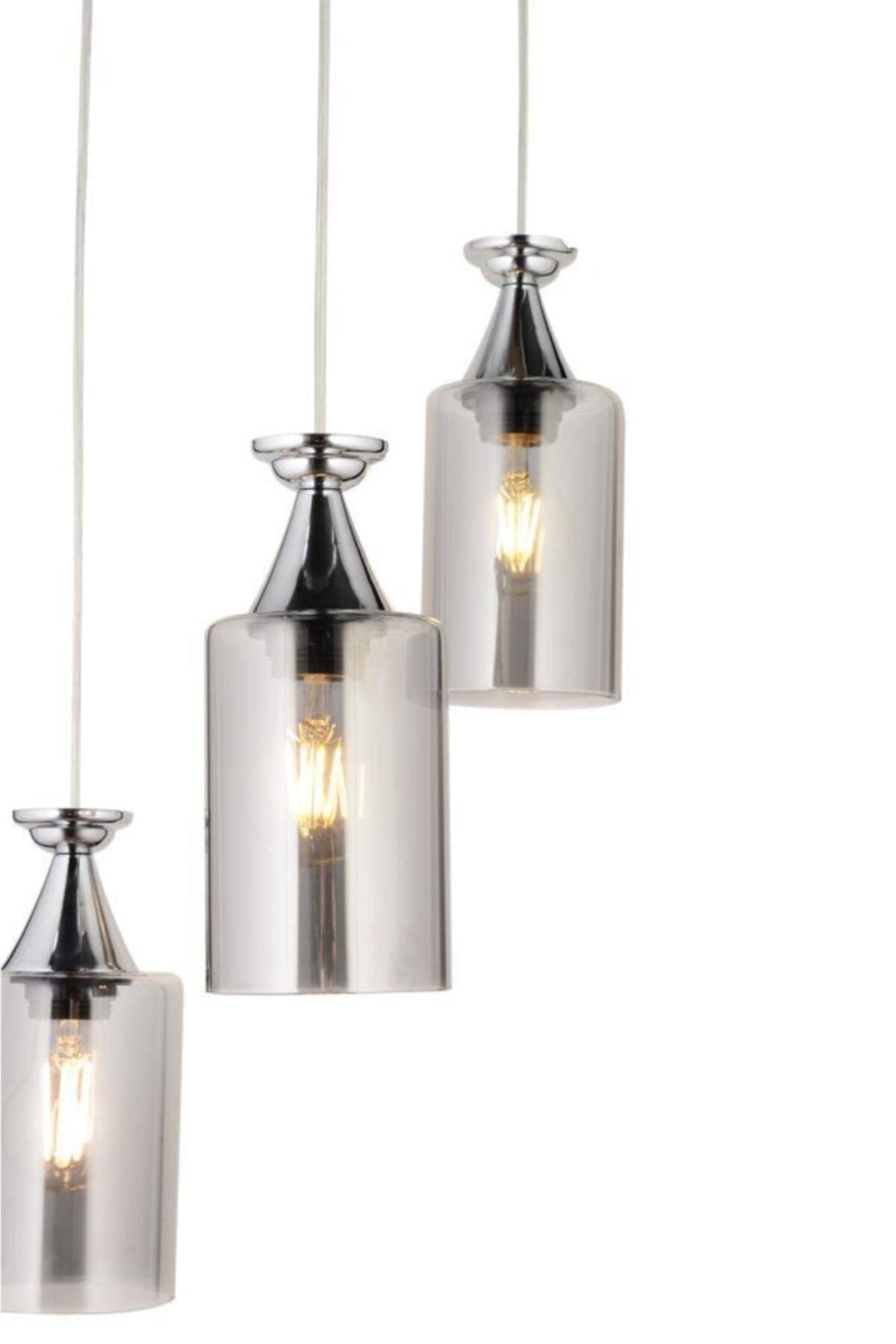 Pendant Lamp 3-Set Chrome Smoked Glass Glass Chandelier - Swordslife