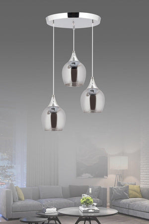Pendant Lamp 3 Pieces Silver Smoked Opaque Glass Chandelier with Funnel
