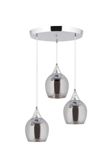 Pendant Lamp 3 Pieces Silver Smoked Opaque Glass Chandelier with Funnel