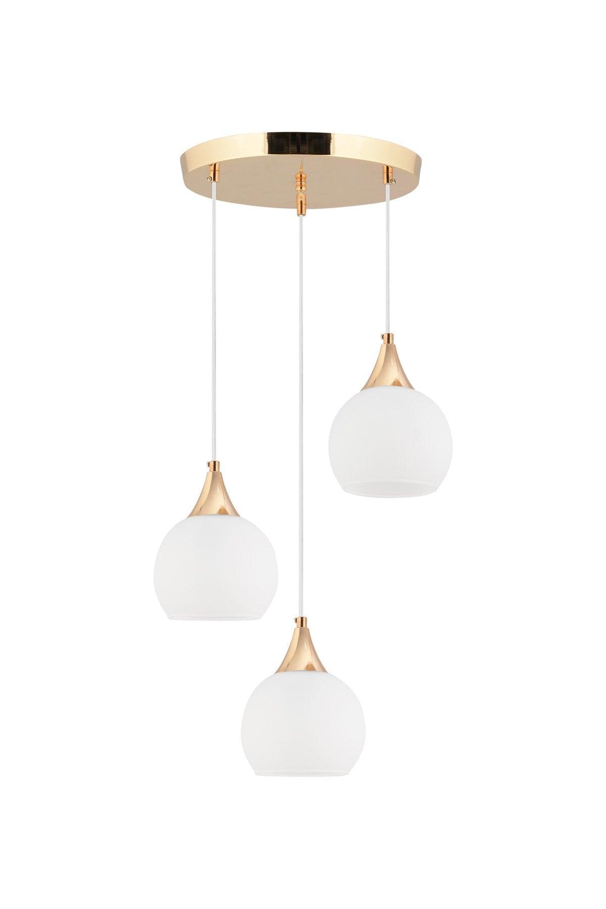 Pendant Lamp 3 Piece Gold Case White Opaque Glass Chandelier - Swordslife