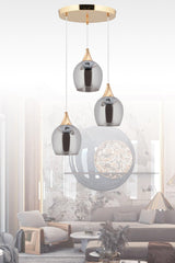 Suspension 3 Piece Gold Smoked Opaque Glass Chandelier - Swordslife