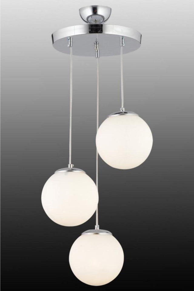 Pendant Lamp 3 Silver White Globe Glass Chandelier - Swordslife