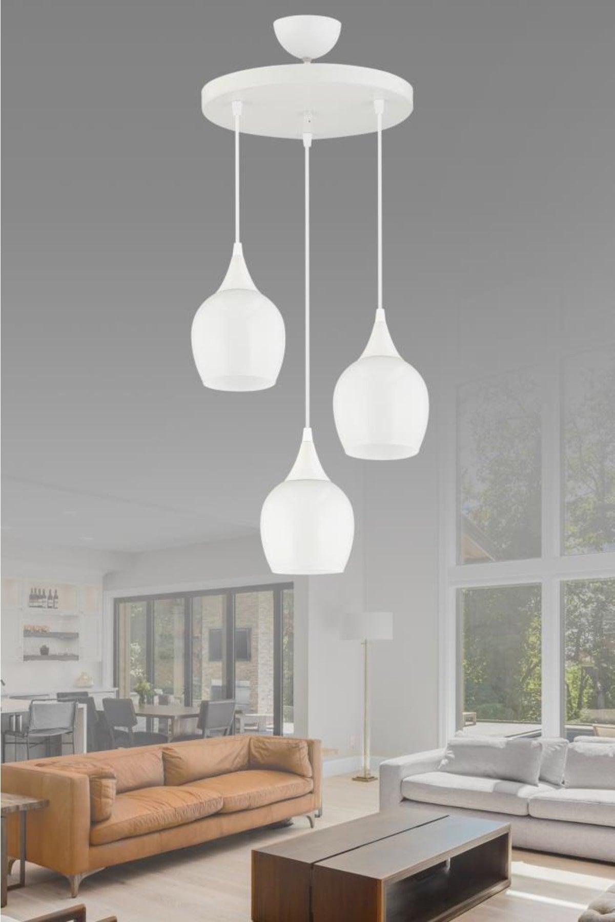 Suspension 3 Piece White Cased White Opaque Glass Chandelier - Swordslife