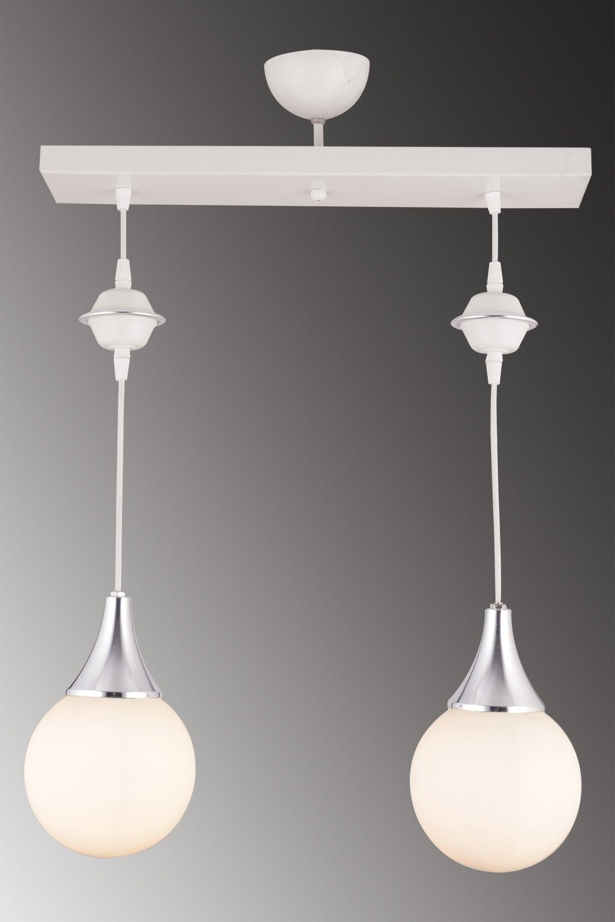 Suspension Lined White 2 Pair White Globe Glass Chrome Downward Facing Luxury Chandelier - Swordslife