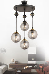 Suspended Tray Black 4 Piece Smoked Glop Top Glass Downward Facing Luxury Chandelier - Swordslife