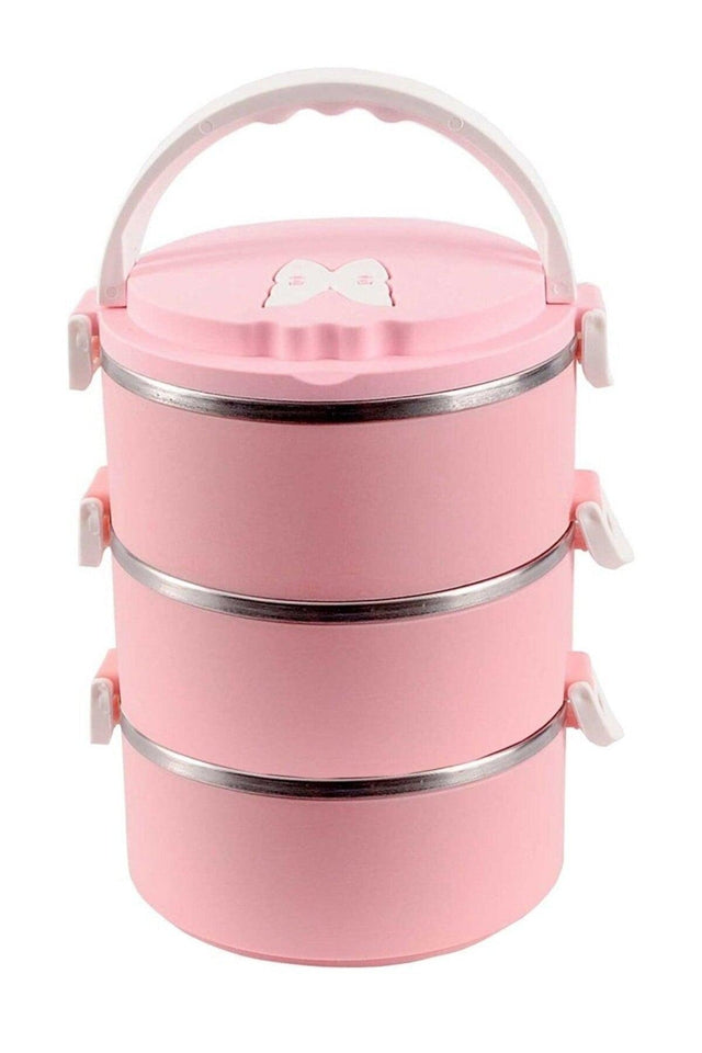 Pink Triple Tray Food Storage Container Thermos 3 Pcs - Steel - Swordslife