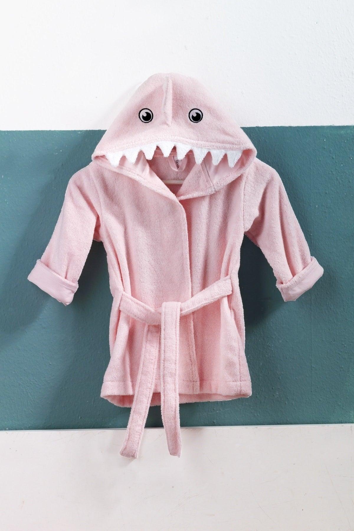 Pink Female Shark Child Bathrobe 100% Cotton Embroidered 0/2 Years - Swordslife