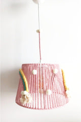 Pink Macrame Thread Wrapped Rainbow Appliqued Ecru Pompom Design Baby And Kids Room Chandelier - Swordslife