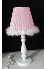 Pink White Feathered White Wooden Leg Bedroom Kids Room Baby Room Lampshade - Swordslife