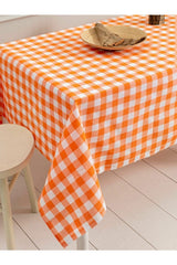 Piti Checkered Orange Table Cloth, Table Cloth, Picnic Cover Cotton - Swordslife