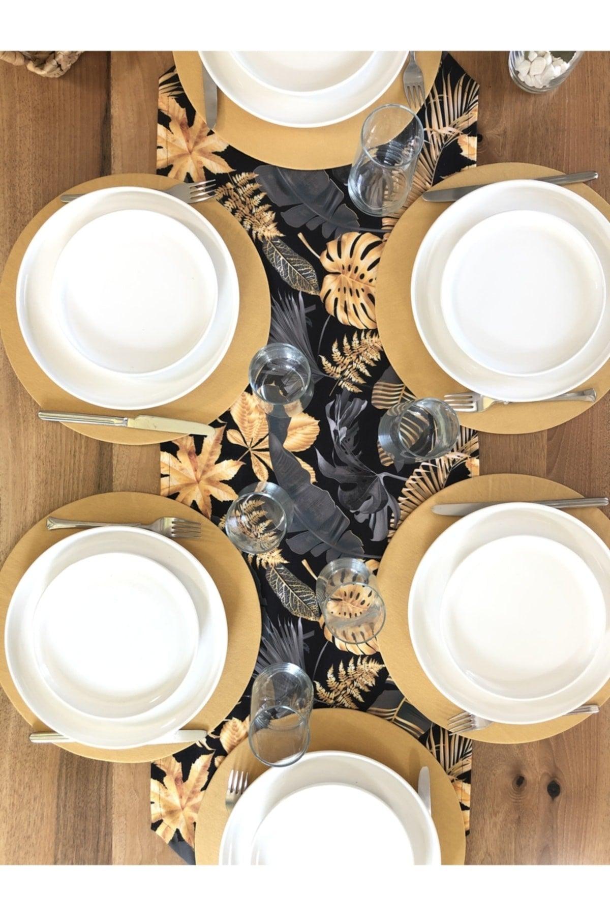 Placemat, 6-Piece Plate And Runner Gold Leaf - Swordslife