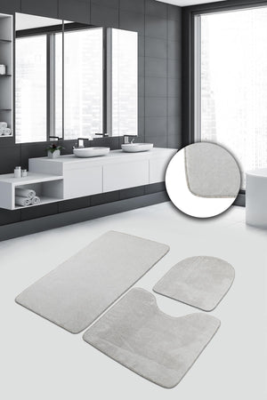 Plain 3-Piece Set Non-Slip Toilet Seat Set Bath Mat Set Carpet - Swordslife