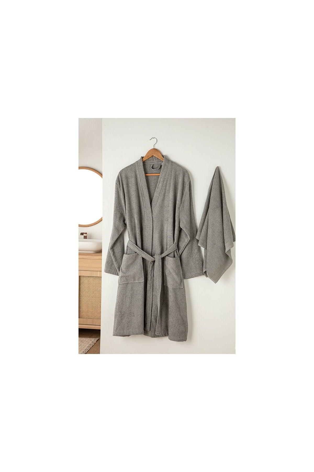 Plain Cotton Set Bathrobe Set L-xl Dark Gray - Swordslife