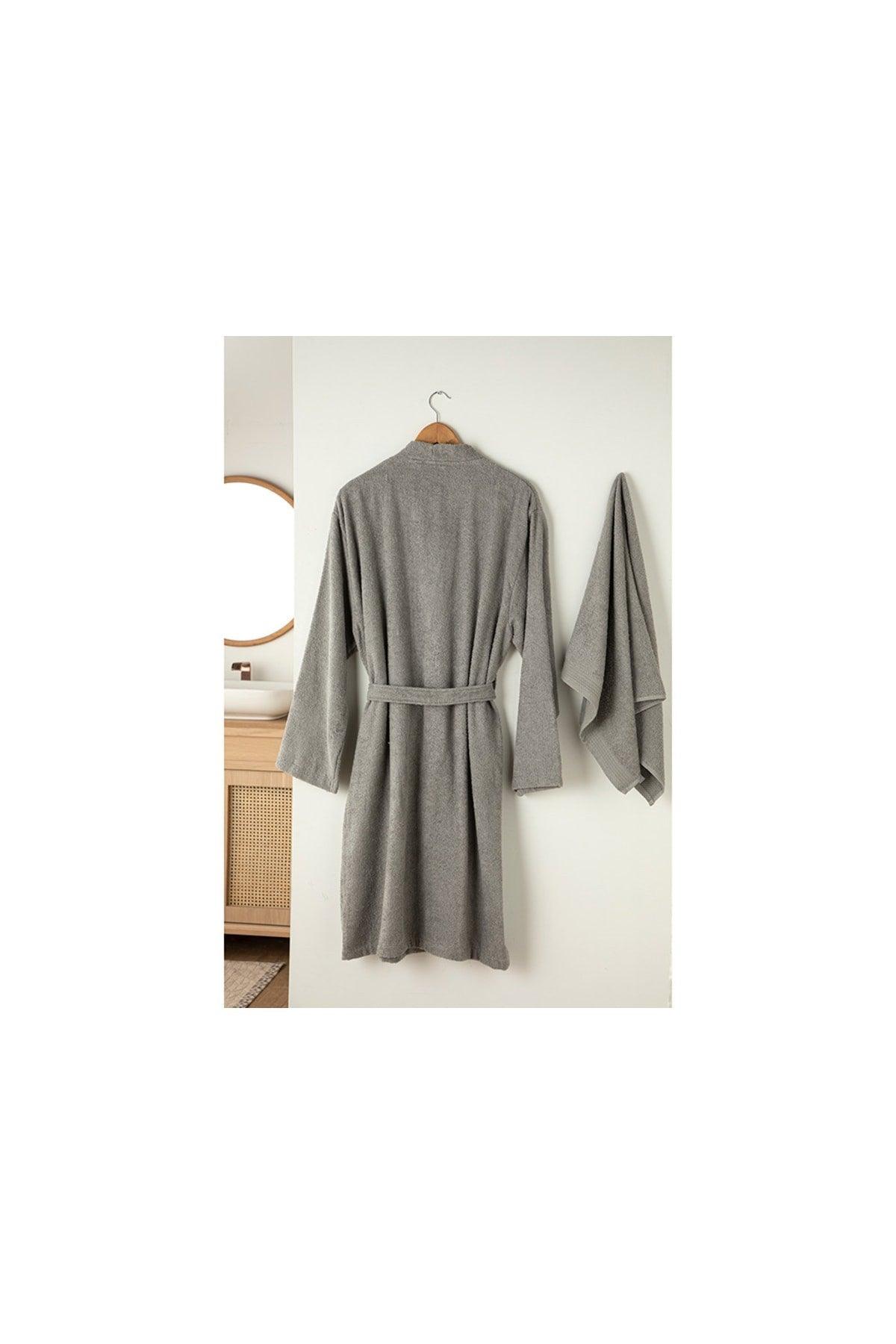 Plain Cotton Set Bathrobe Set L-xl Dark Gray - Swordslife