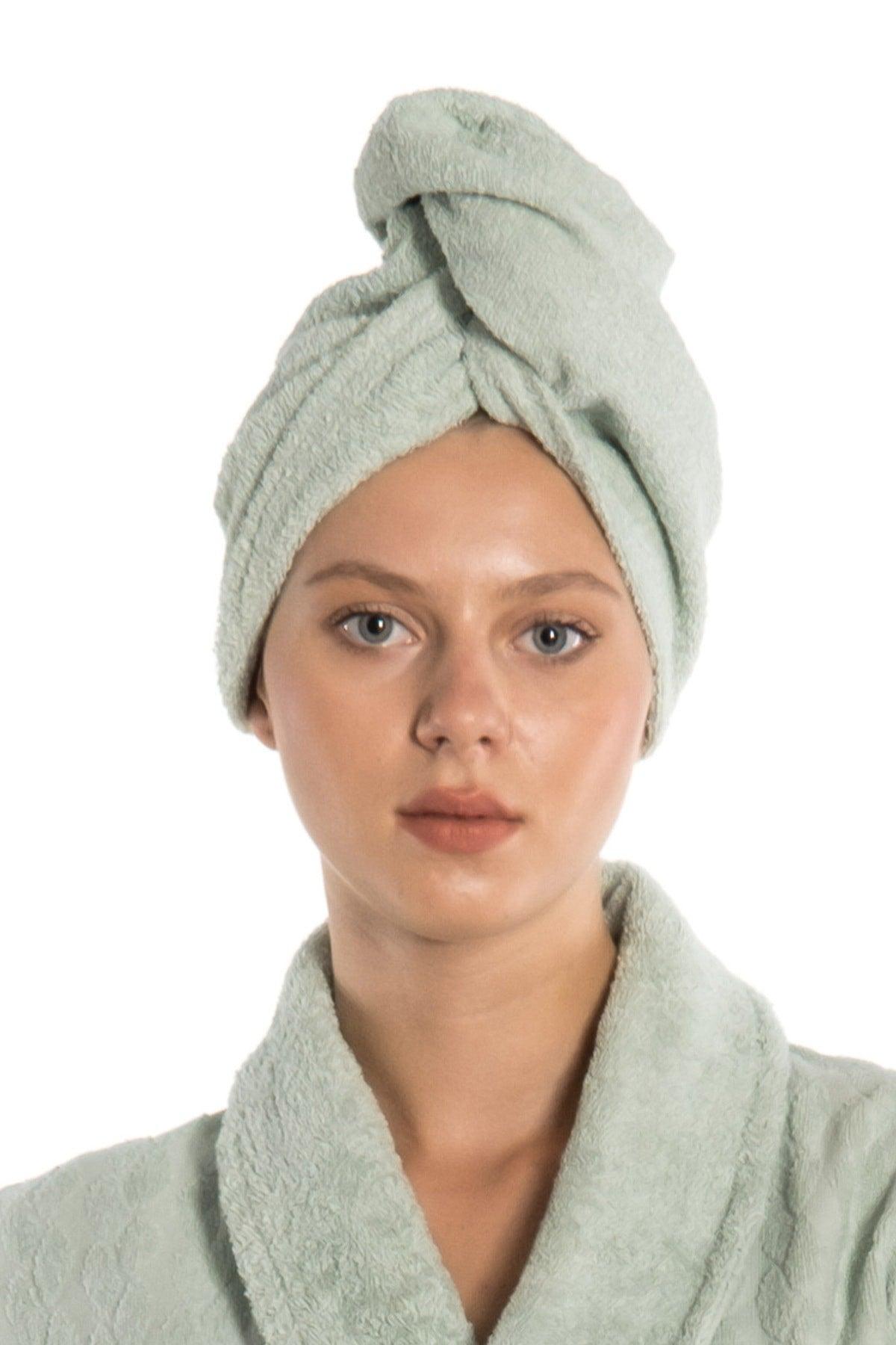 Flat Eponge Button Towel Water Green Hair Drying Cap - Swordslife